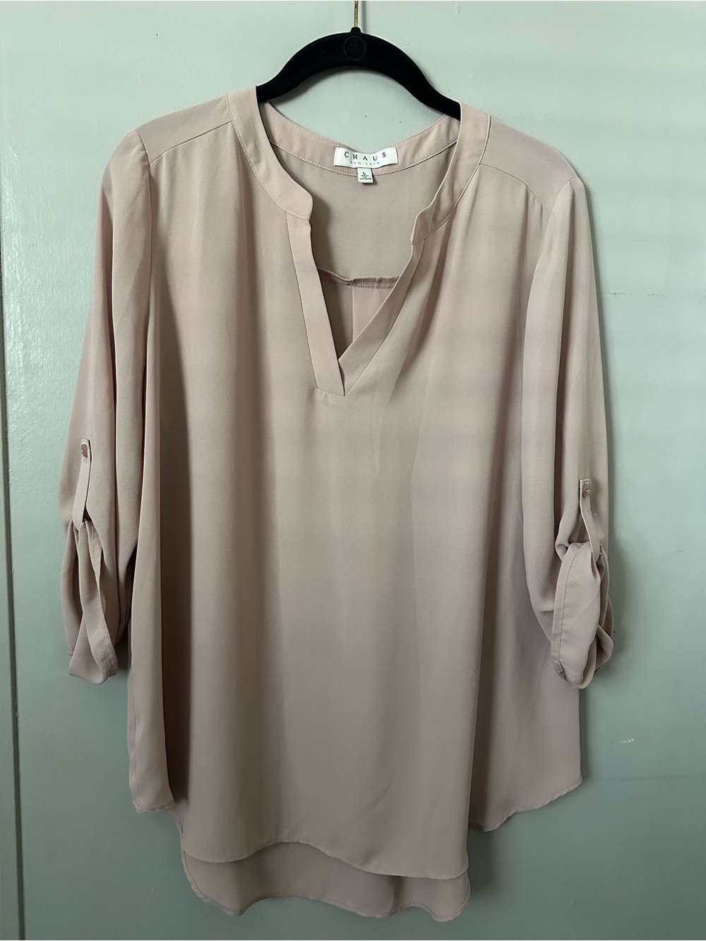 Chaus Light Blush Split V-Neck Roll-Tab Tunic